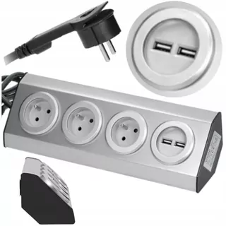 Rohová nábytková zásuvka 3 zásuvky 230 V + USB nabíjačka + kábel 1,5 m